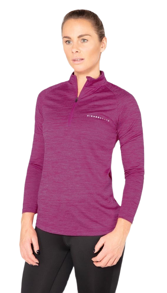 Tee-shirt à manches longues de sport 1-4 zip respirant femme Higher State Violet Sangria (1)