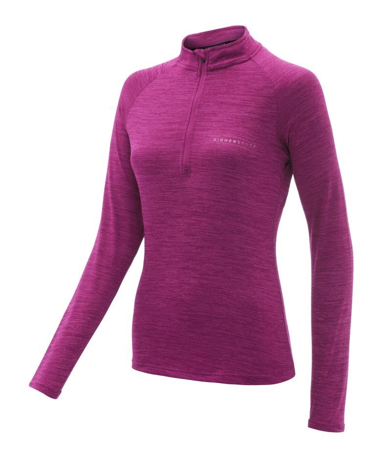 Tee-shirt à manches longues de sport 1-4 zip respirant femme Higher State Violet Sangria (1)