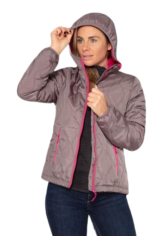 Doudoune à capuche de sport isolante zippée femme Higher State Gris Rose (3)