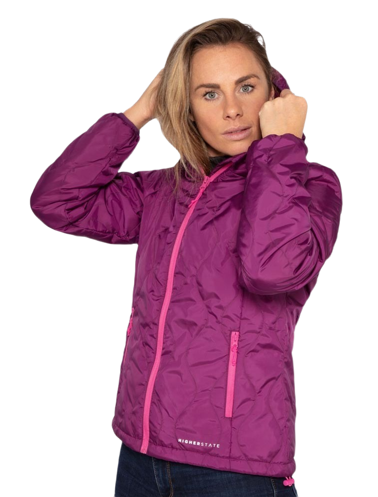Doudoune à capuche de sport isolante zippée femme Higher State Violet Rose (3)