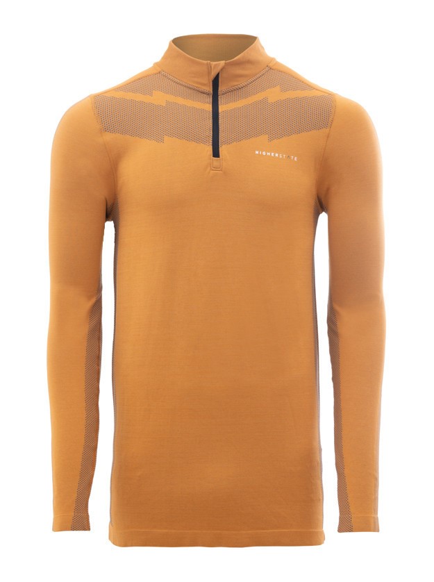Tee-shirt de sport à manches longues 1-4 zip respirant homme Higher State Orange Moutarde (3)