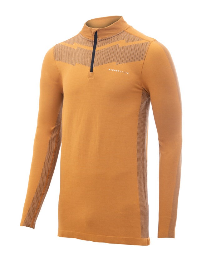 Tee-shirt de sport à manches longues 1-4 zip respirant homme Higher State Orange Moutarde (1)