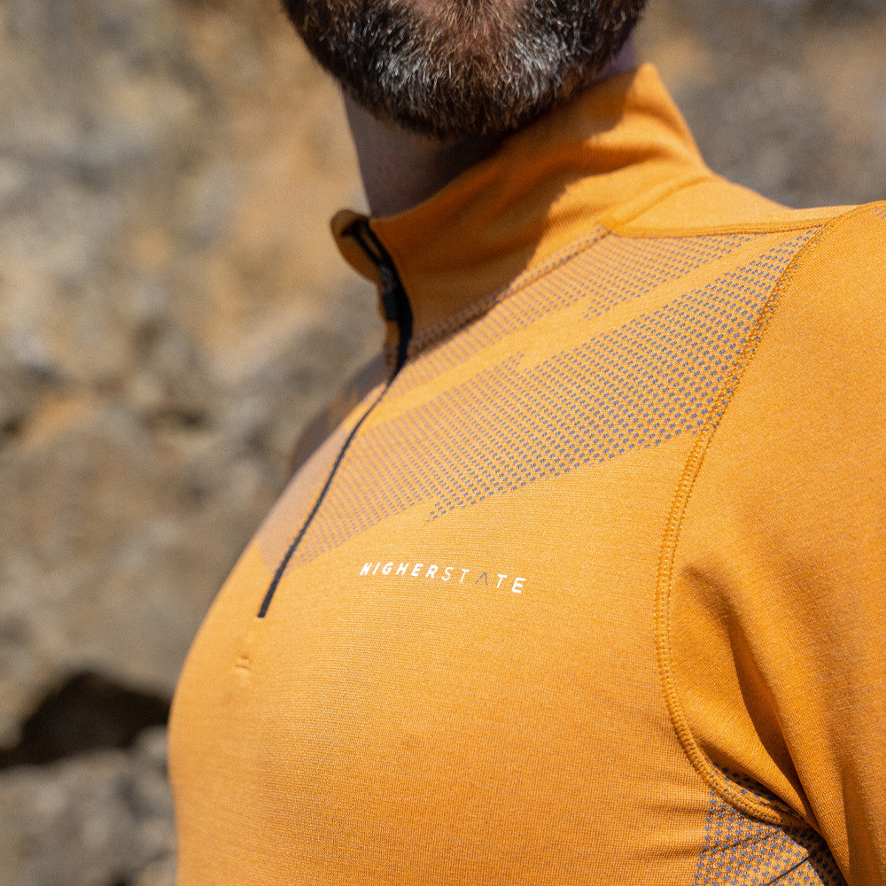 Tee-shirt de sport à manches longues 1-4 zip respirant homme Higher State Orange Moutarde (2)