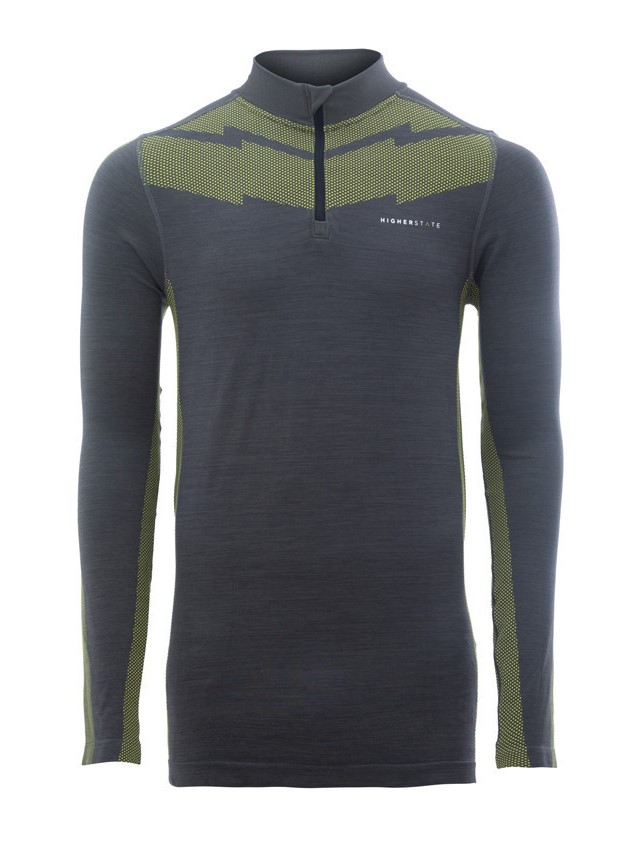 Tee-shirt de sport à manches longues 1-4 zip respirant homme Higher State Gris vert (3)