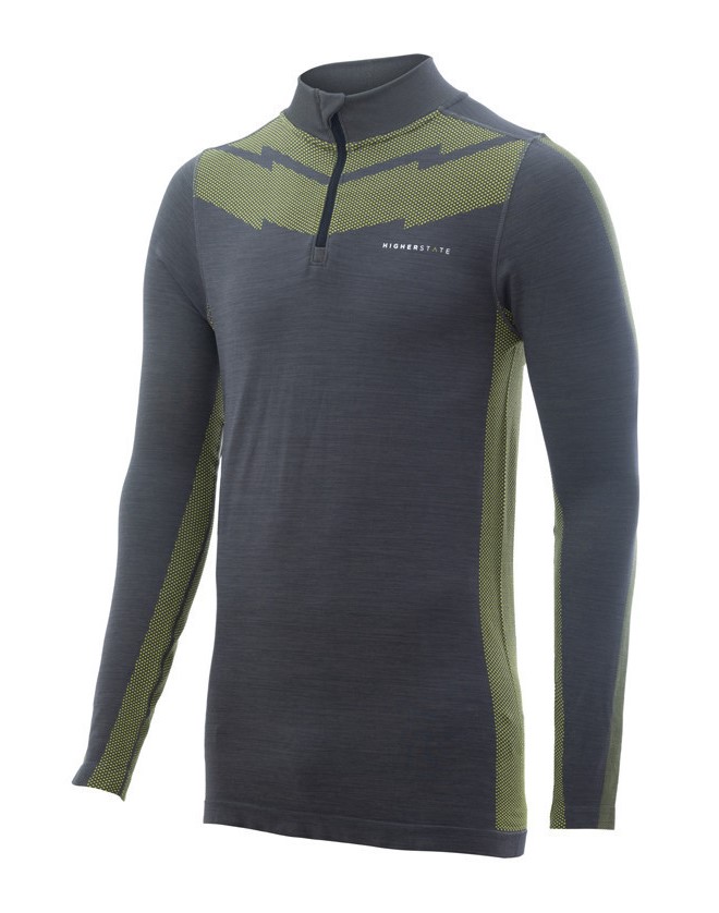 Tee-shirt de sport à manches longues 1-4 zip respirant homme Higher State Gris vert (1)