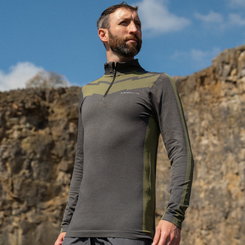 Tee-shirt de sport à manches longues 1-4 zip respirant homme Higher State Gris vert (2)