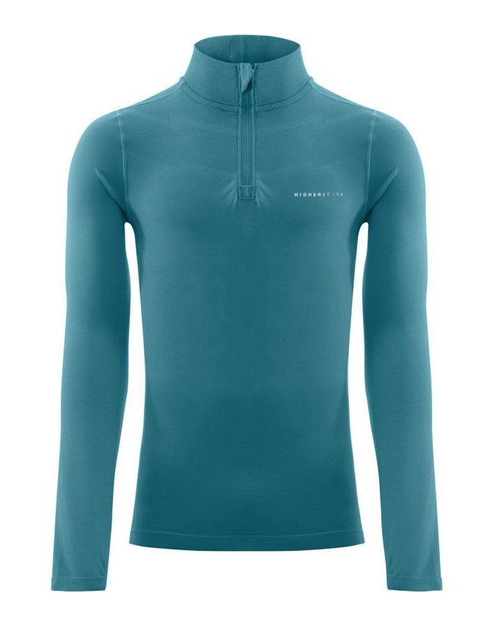 Tee-shirt de sport à manches longues 1-4 zip respirant homme Higher State Bleu Cyan (2)