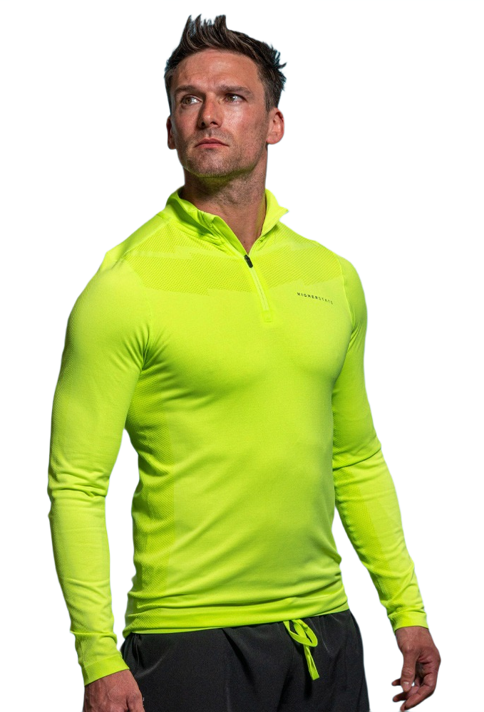 Tee-shirt de sport à manches longues 1-4 zip respirant homme Higher State Jaune fluo (1)