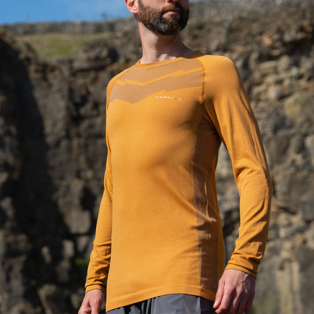 Tee-shirt de sport à manches longues léger et respirant homme Higher State Orange moutarde (2)