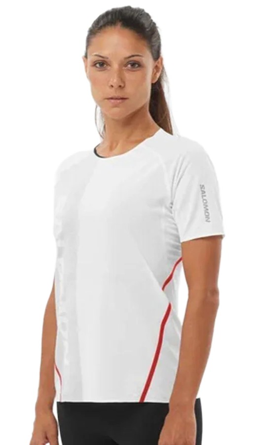 Tee-shirt running trail élite femme Salomon SLAB SPEED TEE W  Blanc Gris Rouge 4