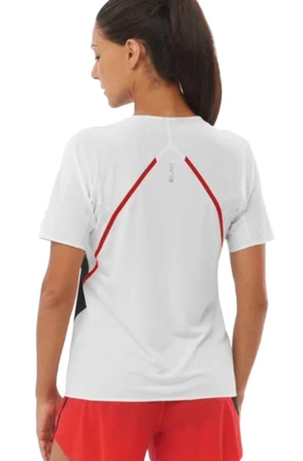 Tee-shirt running trail élite femme Salomon SLAB SPEED TEE W  Blanc Gris Rouge 5