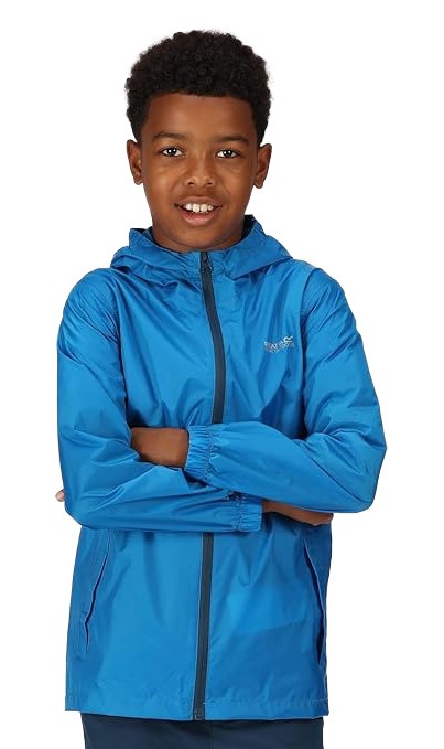 Coupe-vent imperméable de sport junior Regatta Kid Pack-It Jaket III Bleu indigo Marine Blanc 2