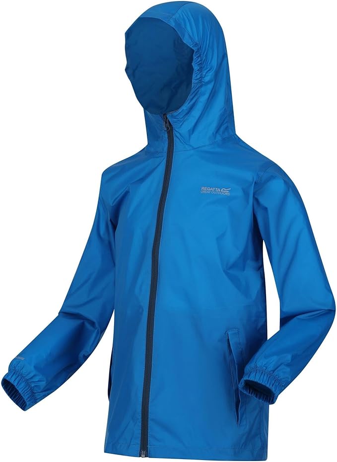 Coupe-vent imperméable de sport junior Regatta Kid Pack-It Jaket III Bleu indigo Marine Blanc