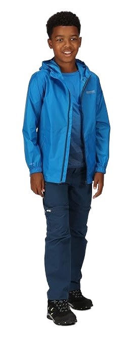Coupe-vent imperméable de sport junior Regatta Kid Pack-It Jaket III Bleu indigo Marine Blanc 5