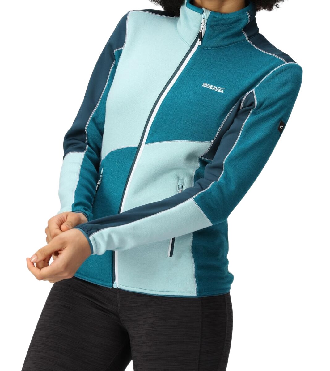 Haut de sport polaire zippé technique et respirant femme Regatta Lindalla VI Vert mer Vert pâle Vert foncé Blanc 6