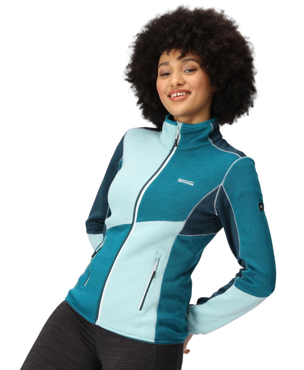 Haut de sport polaire zippé technique et respirant femme Regatta Lindalla VI Vert mer Vert pâle Vert foncé Blanc