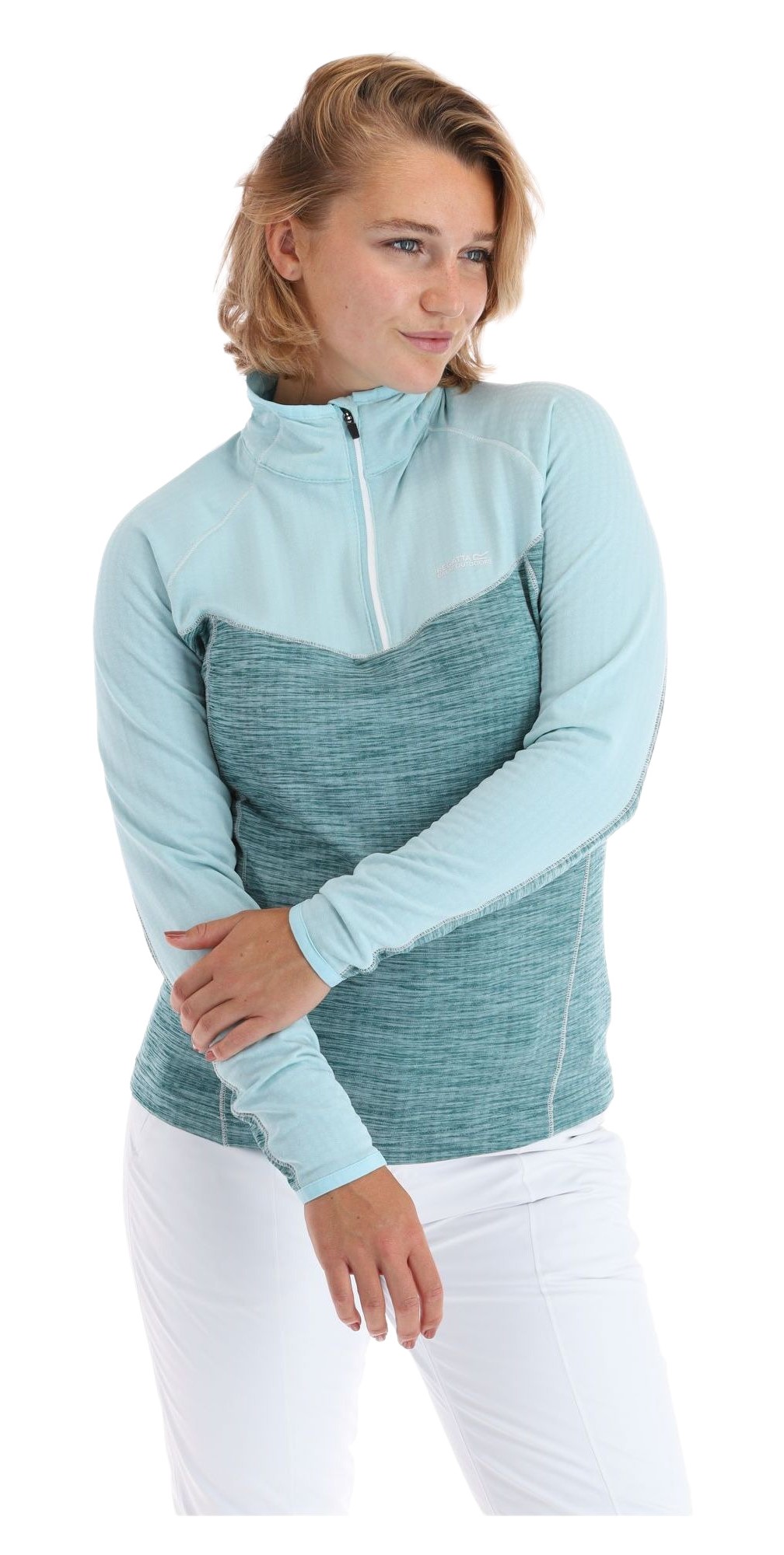 Haut de sport polaire 1-4 zip technique et respirant femme Regatta Womens Hepley Vert mer Vert pâle Blanc 2