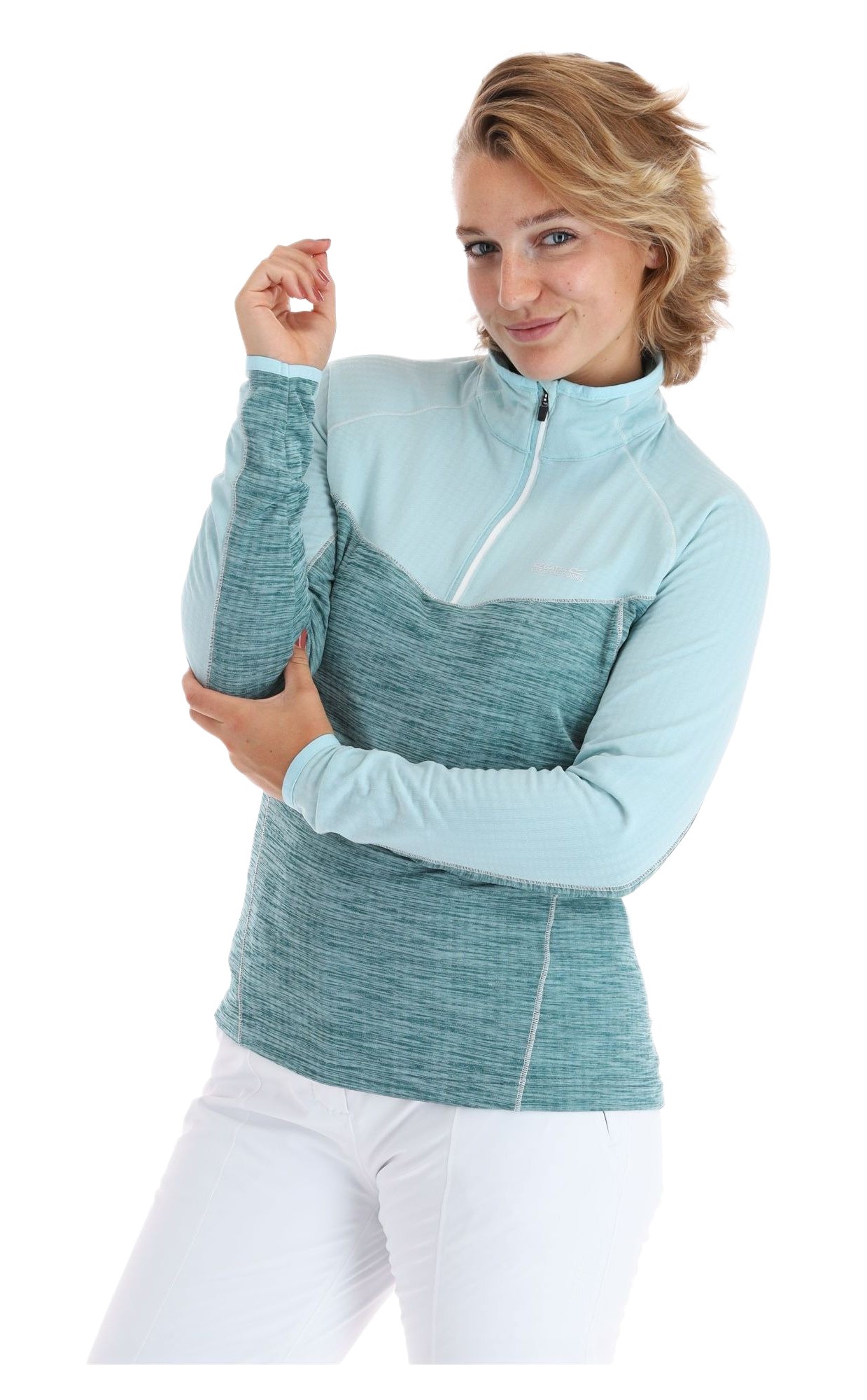Haut de sport polaire 1-4 zip technique et respirant femme Regatta Womens Hepley Vert mer Vert pâle Blanc 4