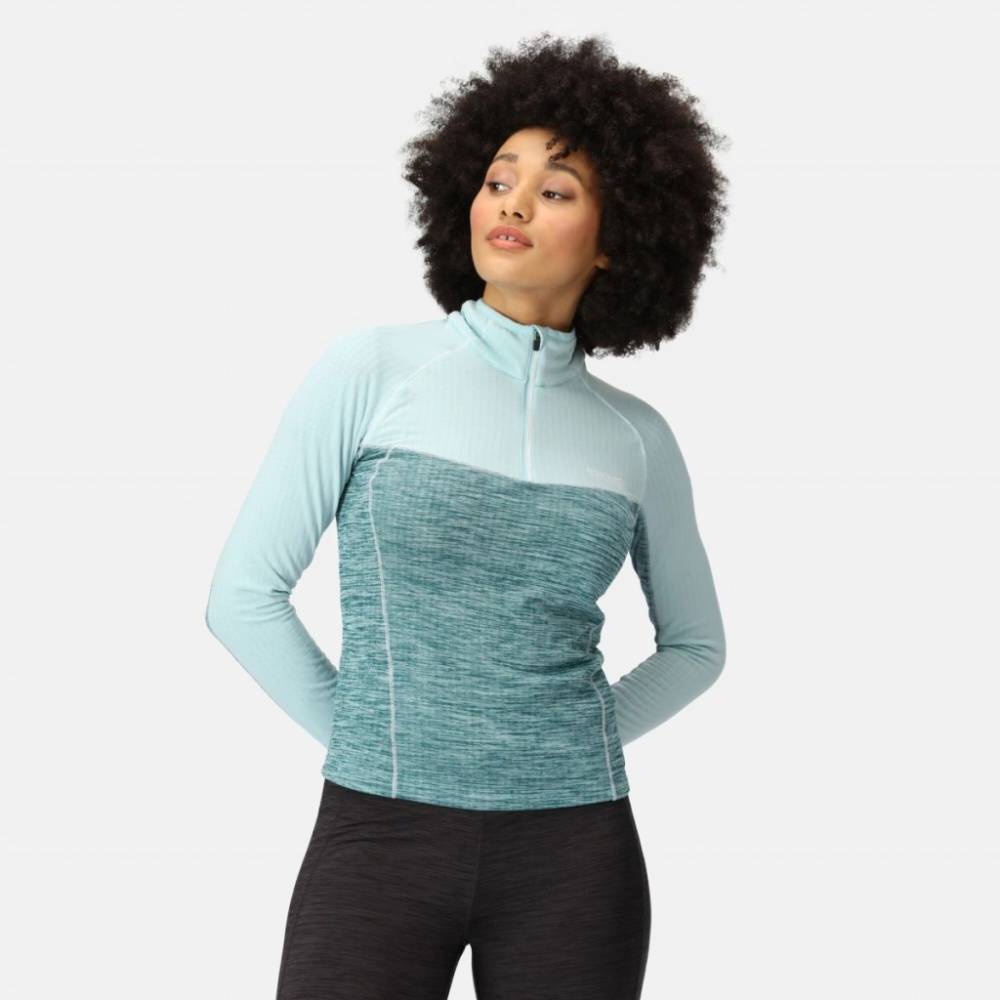 Haut de sport polaire 1-4 zip technique et respirant femme Regatta Womens Hepley Vert mer Vert pâle Blanc 8