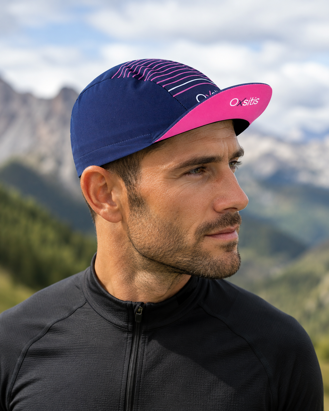 Casquette profilée unisexe OXSITIS Racing Bleu marine Rose 2