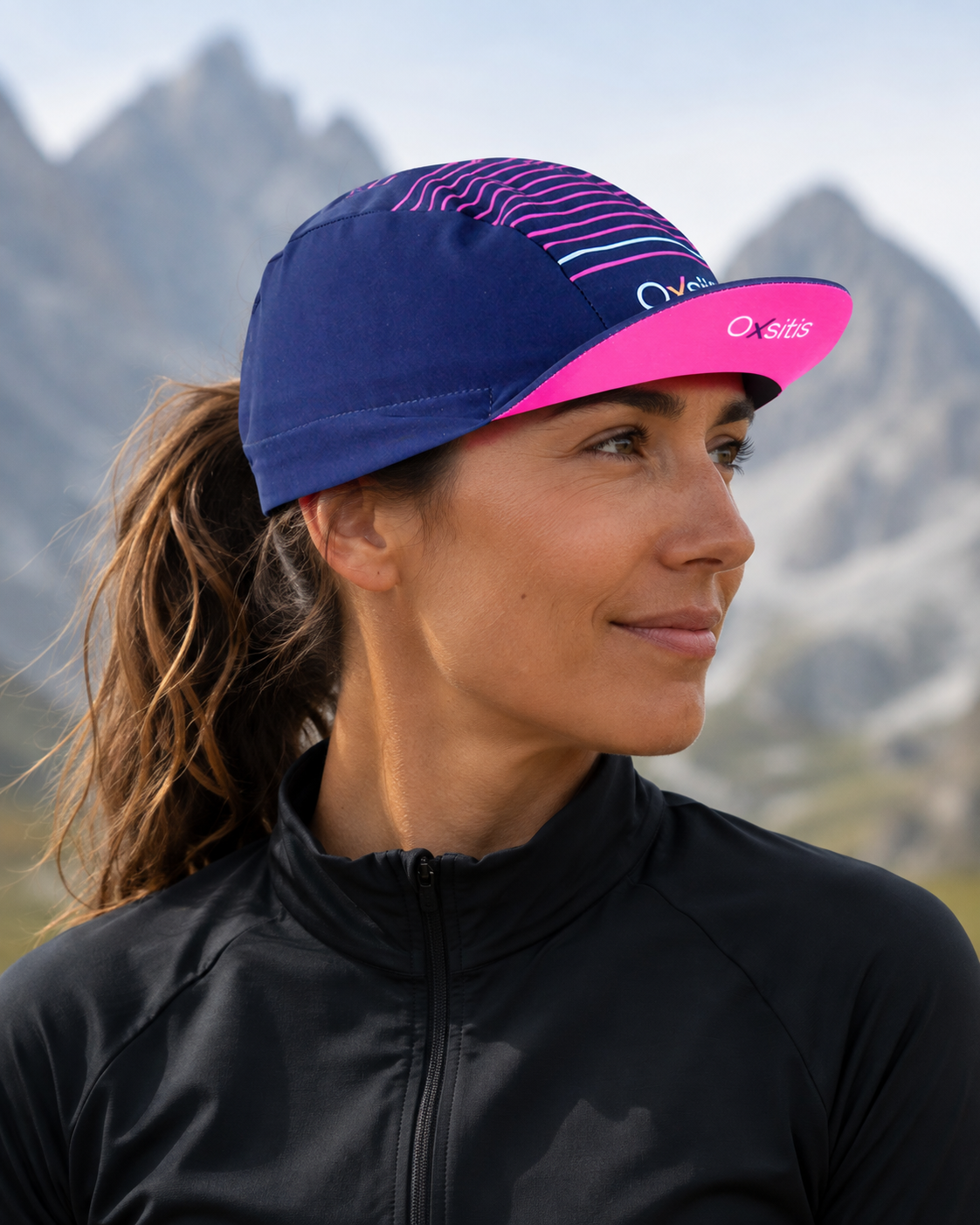 Casquette profilée unisexe OXSITIS Racing Bleu marine Rose 3