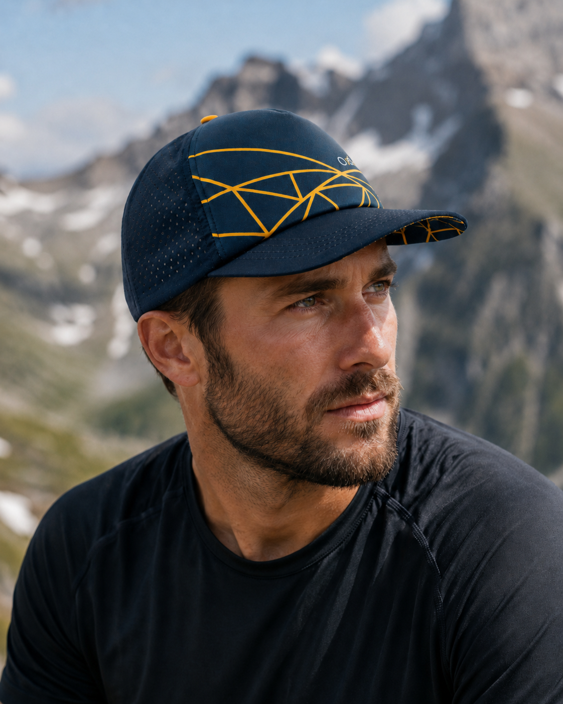 Casquette de sport légère et respirante unisexe OXSITIS Trucker Adventure Bleu marine Jaune orangé 2