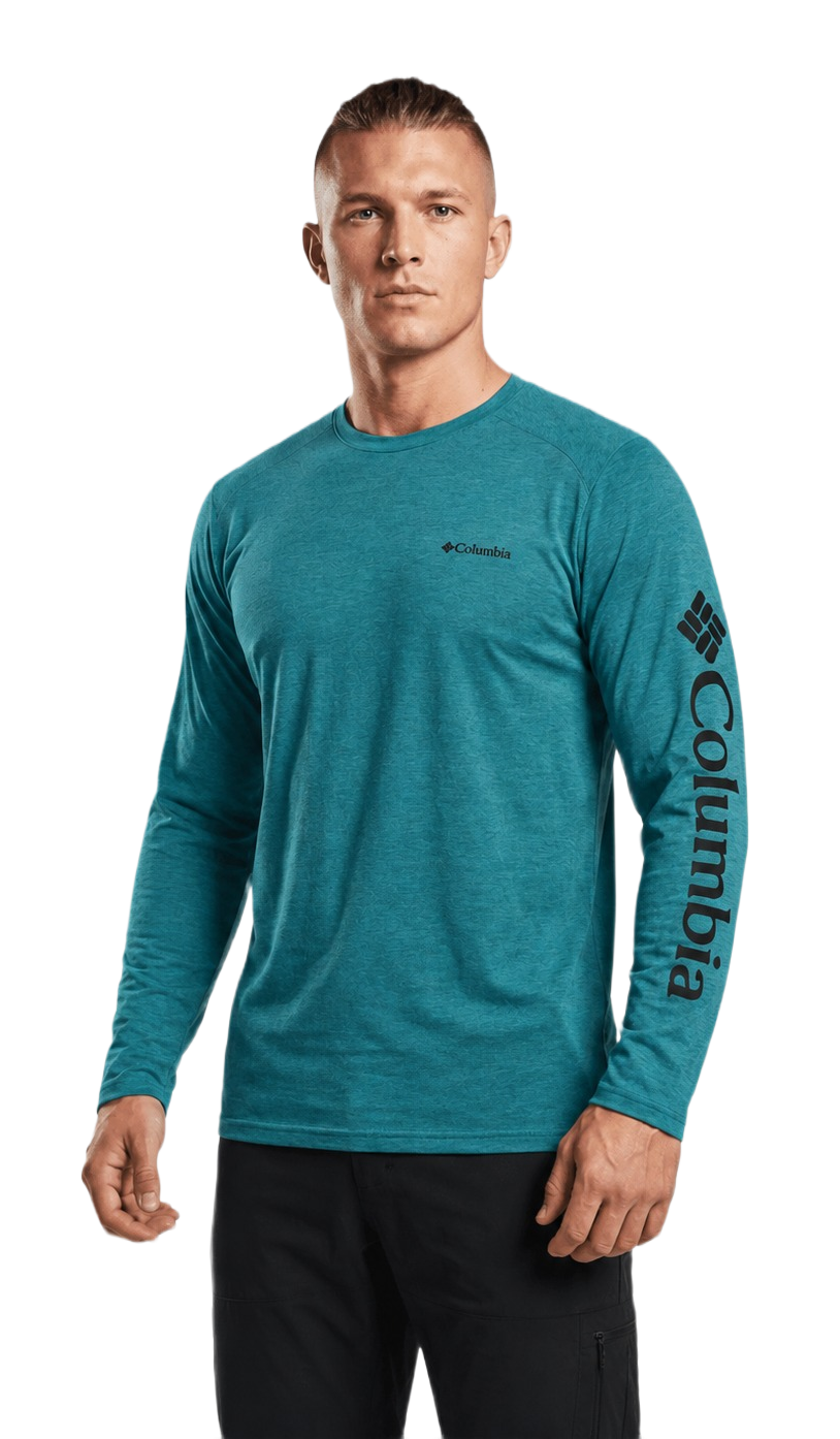 Tee-shirt randonnée manches longues homme Columbia Marshall Valley Bleu canard Vert 2