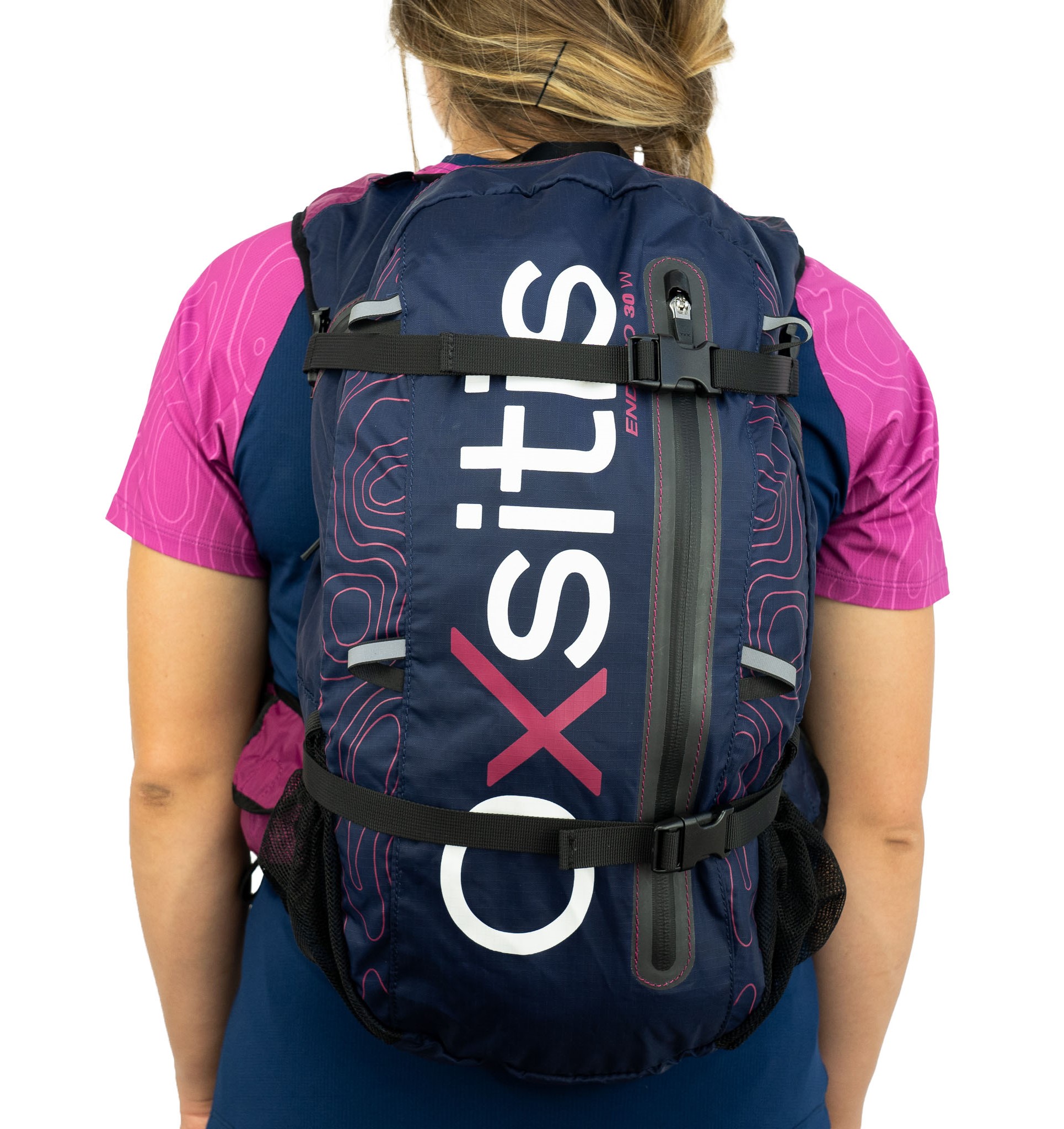 Sac à dos de trail 30 litres femme OXSITIS Enduro 30 Ultra Bleu marine Noir Rose 2
