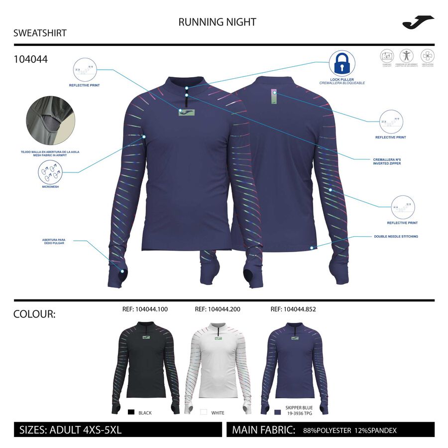 Sweatshirt running réfléchissant homme Joma R-night Blanc Noir 9