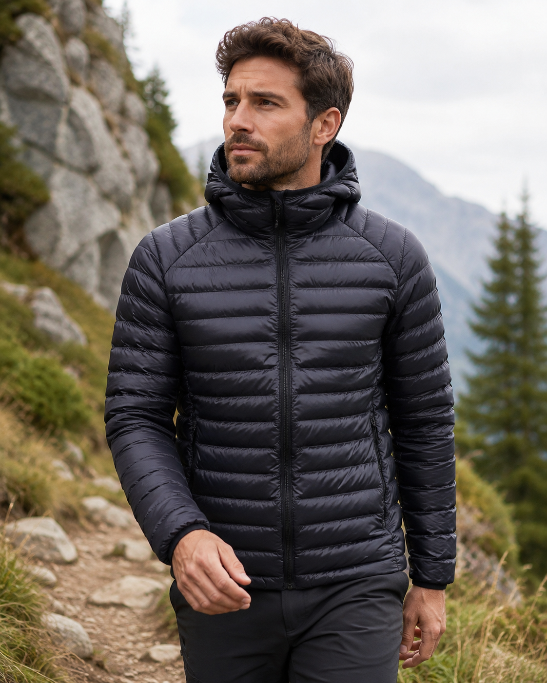 Doudoune de sport avec capuche homme LHOTSE Vadim Noir 2