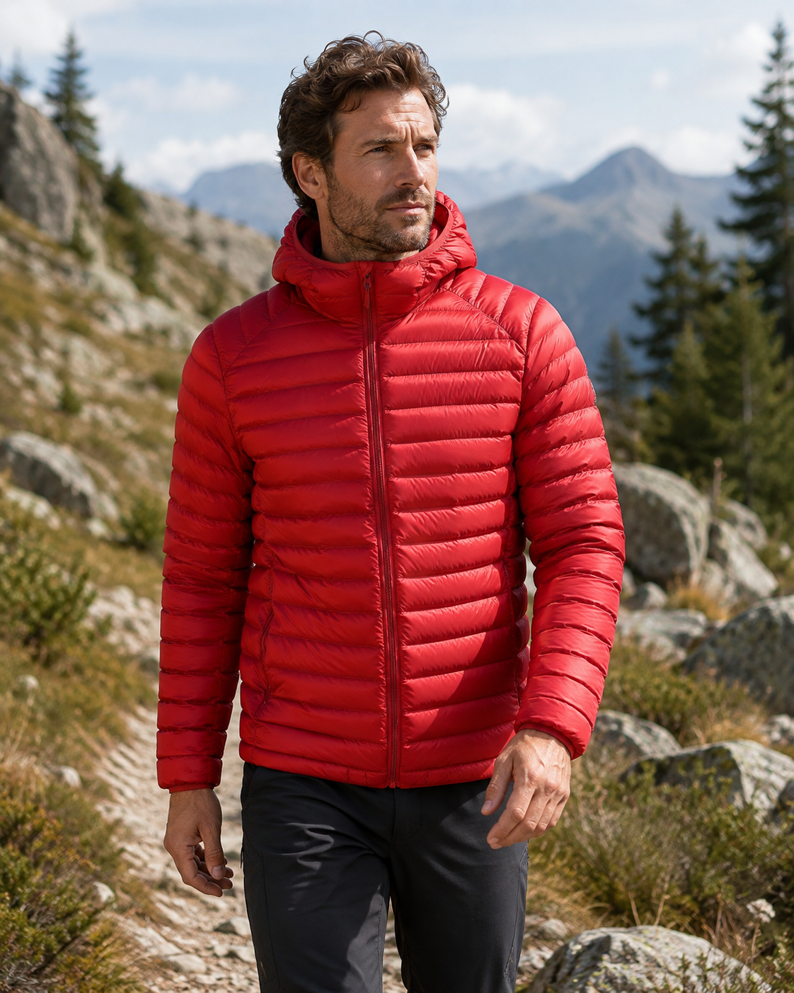 Doudoune de sport avec capuche homme LHOTSE Vadim Rouge tomate 2