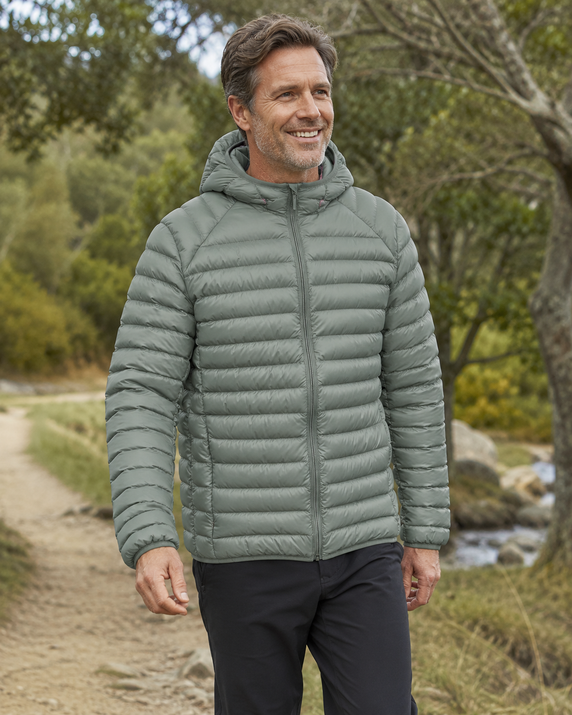 Doudoune de sport avec capuche amovible homme LHOTSE Coco Vert-gris granite 2