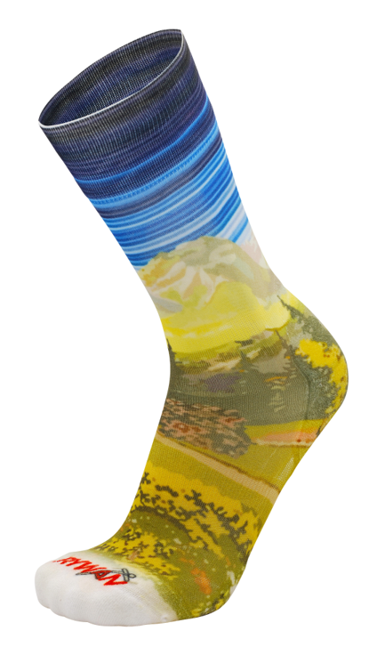 1846 Chaussettes jarrette running-trail Rywan NO LIMIT GRAPHIK Esprit montagne Bleu Jaune Vert kaki