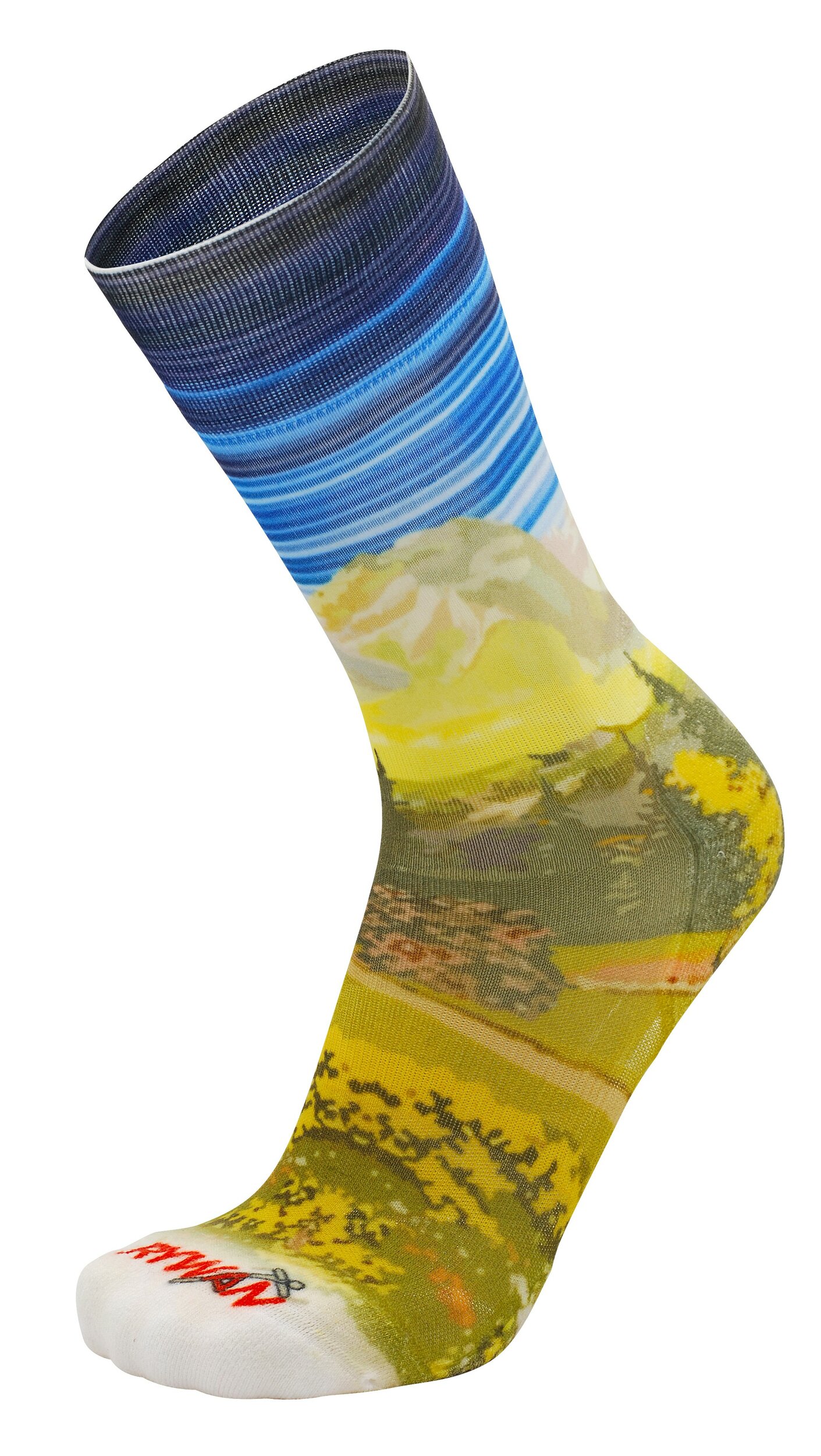 1846 Chaussettes jarrette running-trail Rywan NO LIMIT GRAPHIK Esprit montagne Bleu Jaune Vert kaki