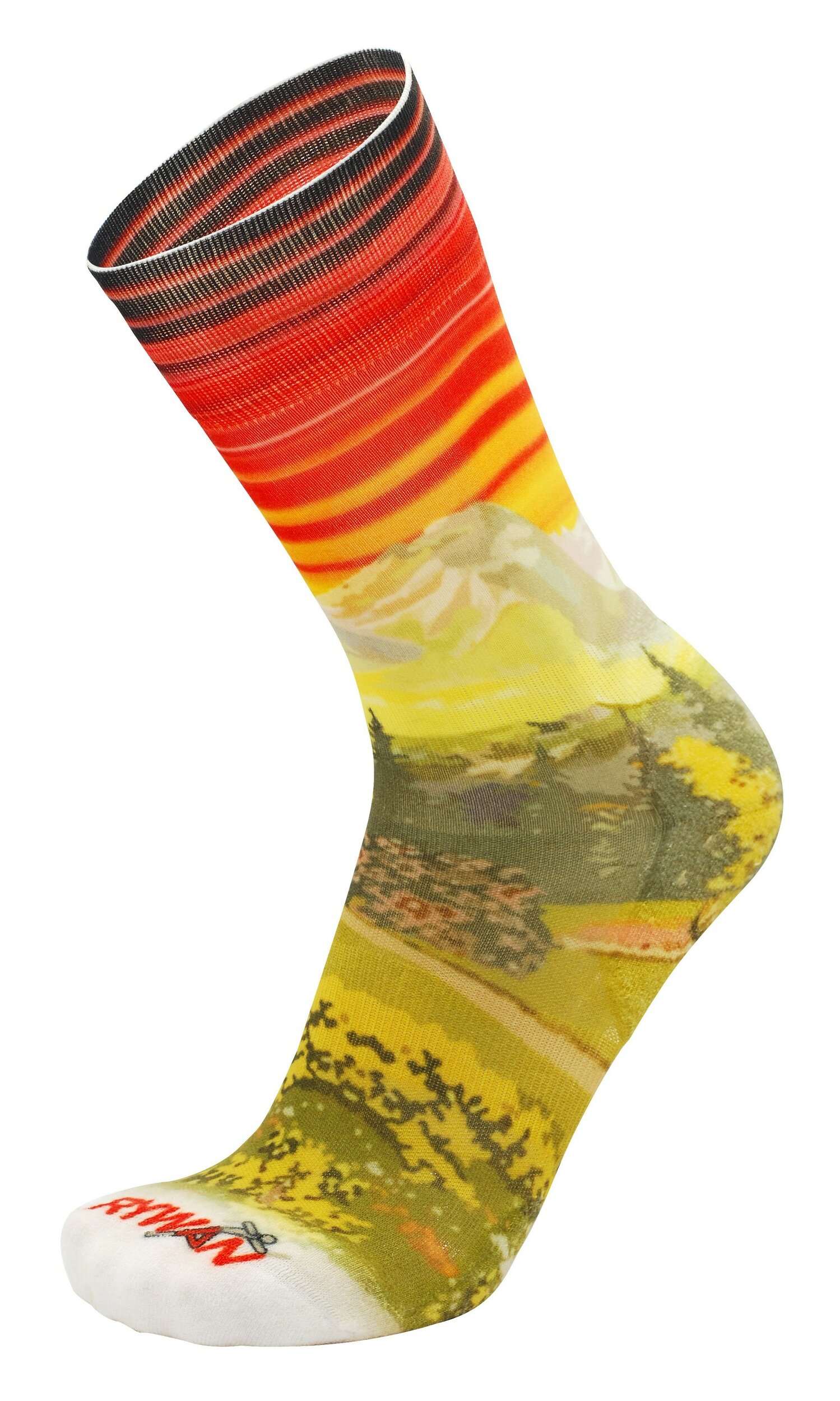 1846 Chaussettes jarrette running-trail Rywan NO LIMIT GRAPHIK Esprit montagne Rouge Jaune Vert kaki