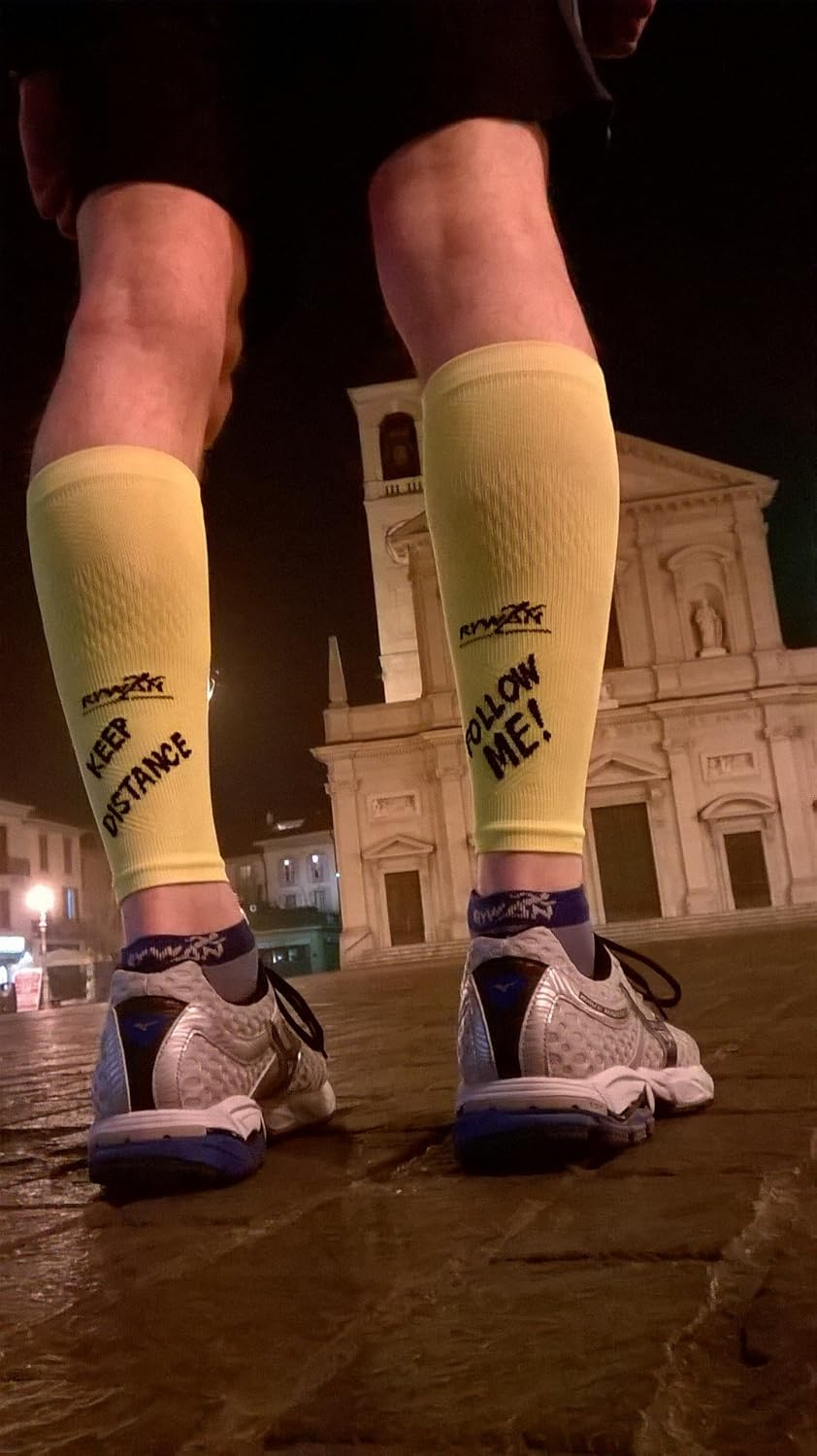 1062 Manchons running-trail RYWAN Follow Me &amp; Keep Distance COMPRESSION RUNNING Jaune fluo Noir 3