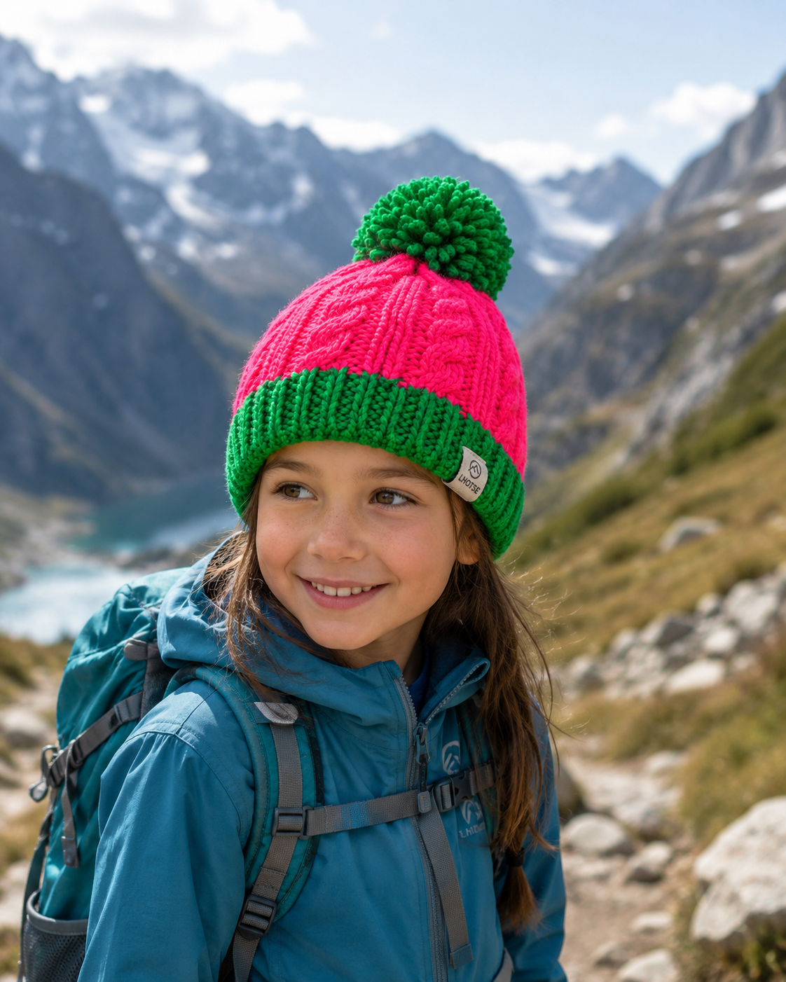 Bonnet doublé polaire enfant LHOTSE Nala Rose Vert 2