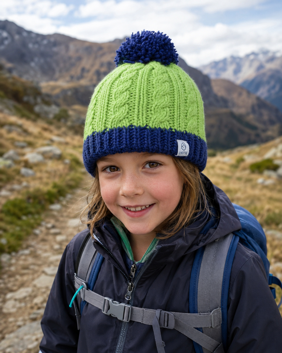 Bonnet doublé polaire enfant LHOTSE Nala Vert lime Bleu marine 2