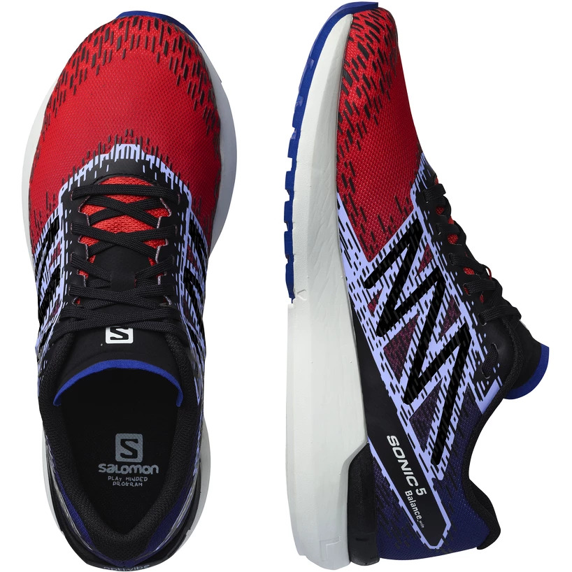 Chaussures running homme Salomon SONIC 5 BALANCE Rouge coquelicot Bleu clématis Noir Blanc 4
