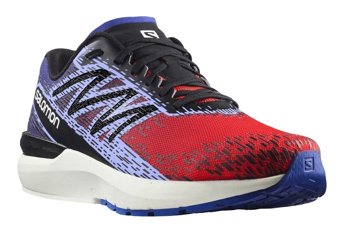 Chaussures running homme Salomon SONIC 5 BALANCE Rouge coquelicot Bleu clématis Noir Blanc 1