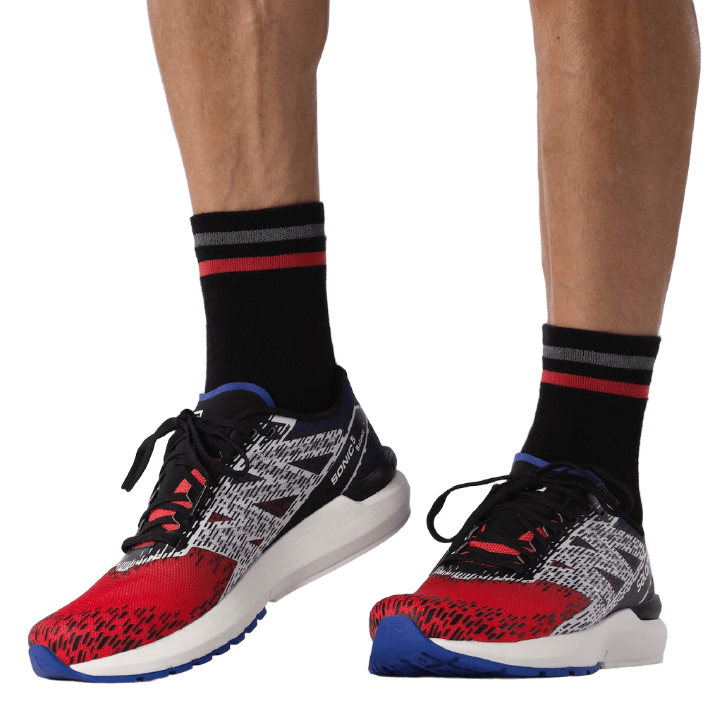 Chaussures running homme Salomon SONIC 5 BALANCE Rouge coquelicot Bleu clématis Noir Blanc 8
