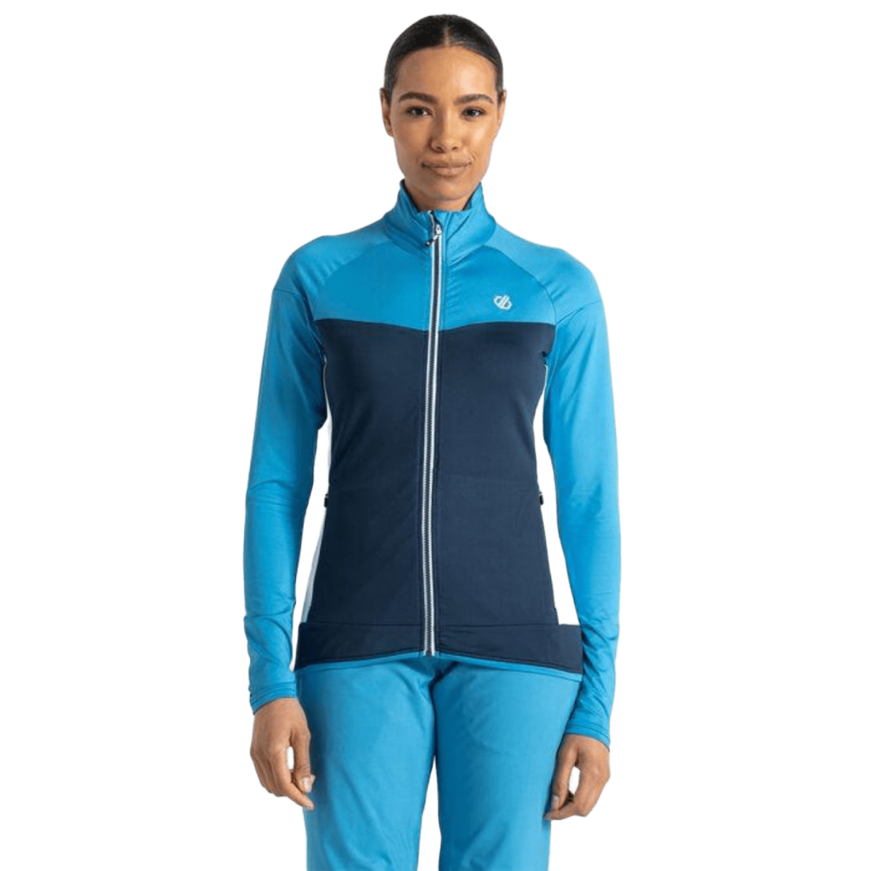 Haut de sport à manches longues zippé technique et extensible femme DARE2B Elation II Core Stretch Bleu jean Bleu moyen 4