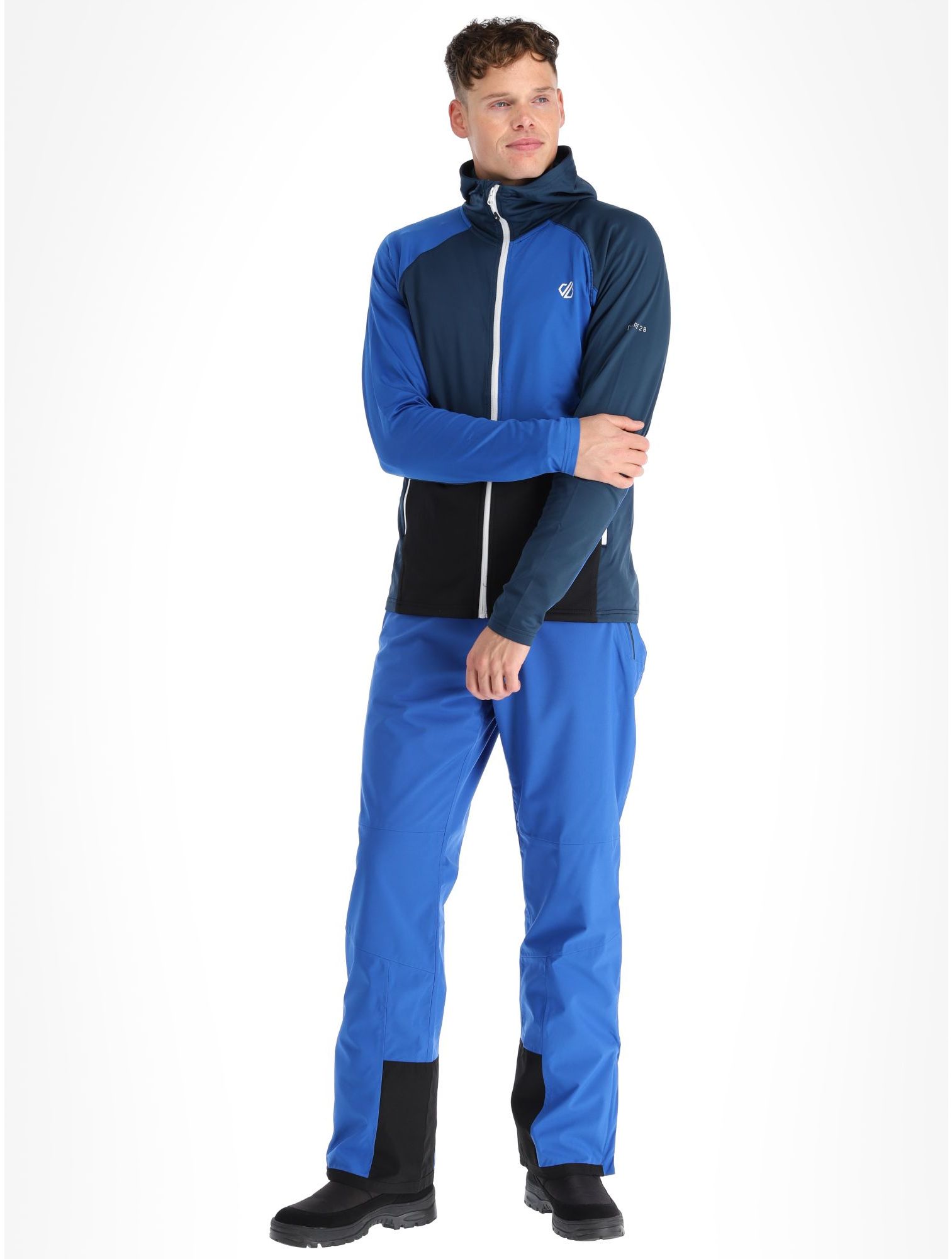 Haut de sport à capuche zippé technique et extensible homme DARE2B Assimilate Core Stretch Bleu olympien Bleu nuit Marine Blanc 3