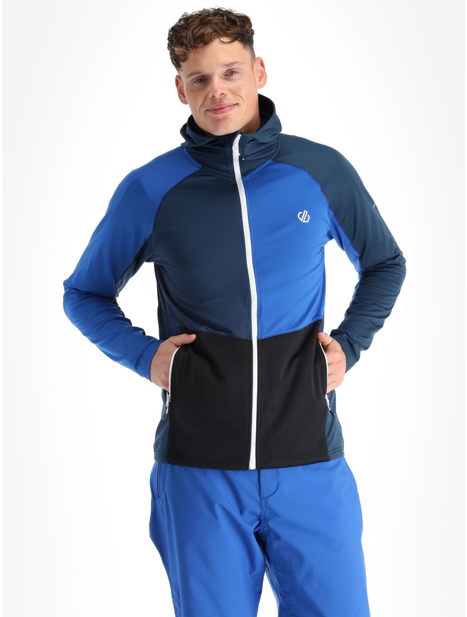 Haut de sport à capuche zippé technique et extensible homme DARE2B Assimilate Core Stretch Bleu olympien Bleu nuit Marine Blanc 4