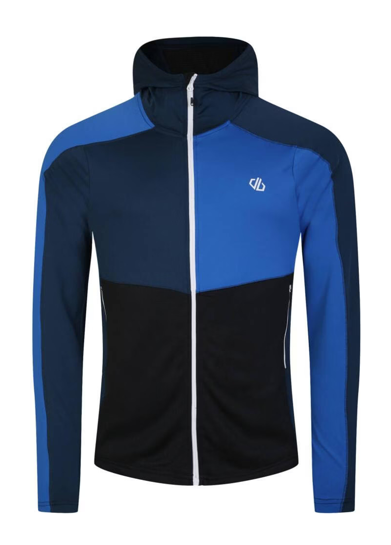 Haut de sport à capuche zippé technique et extensible homme DARE2B Assimilate Core Stretch Bleu olympien Bleu nuit Marine Blanc 1