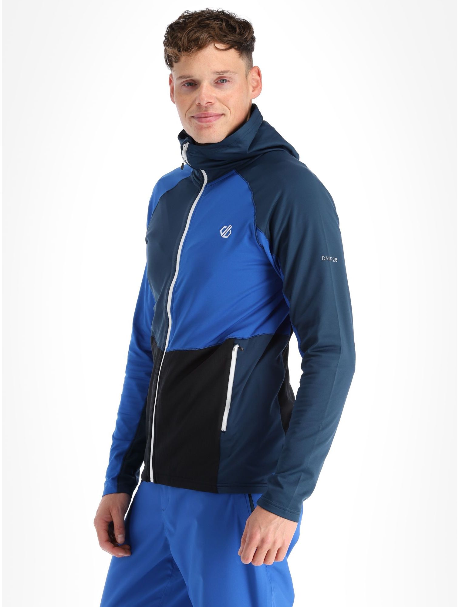 Haut de sport à capuche zippé technique et extensible homme DARE2B Assimilate Core Stretch Bleu olympien Bleu nuit Marine Blanc 6