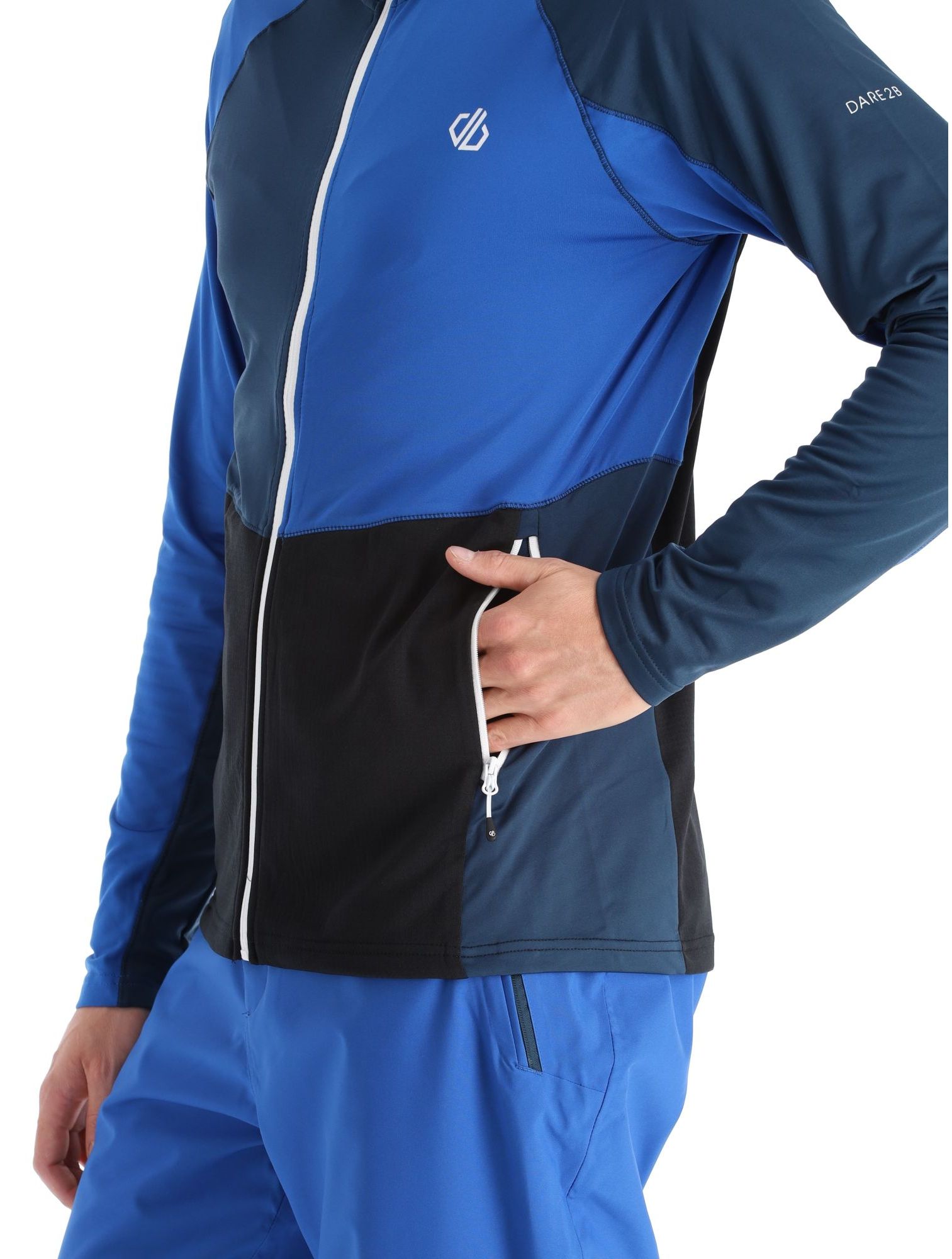 Haut de sport à capuche zippé technique et extensible homme DARE2B Assimilate Core Stretch Bleu olympien Bleu nuit Marine Blanc 9