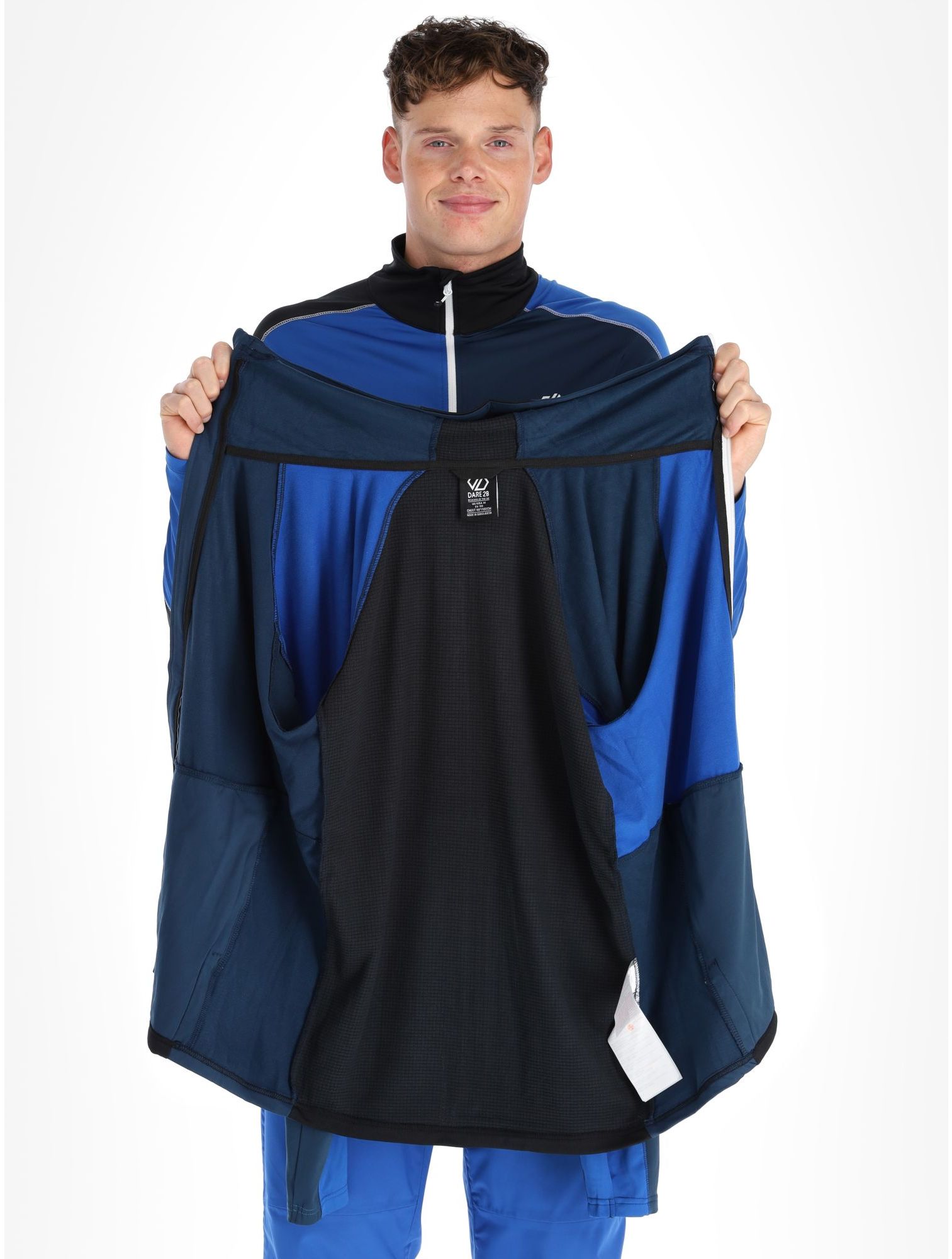 Haut de sport à capuche zippé technique et extensible homme DARE2B Assimilate Core Stretch Bleu olympien Bleu nuit Marine Blanc 7
