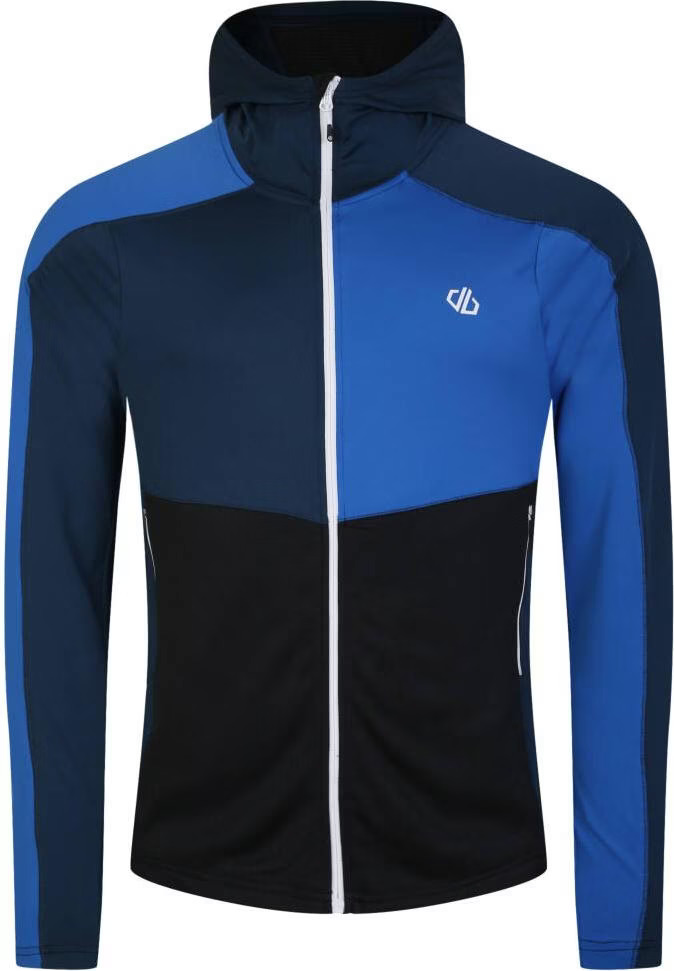 Haut de sport à capuche zippé technique et extensible homme DARE2B Assimilate Core Stretch Bleu olympien Bleu nuit Marine Blanc