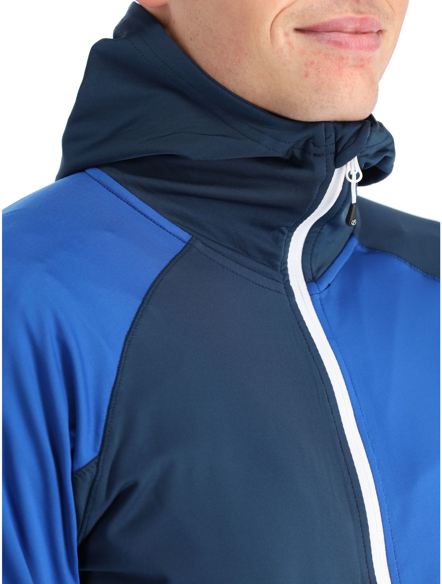 Haut de sport à capuche zippé technique et extensible homme DARE2B Assimilate Core Stretch Bleu olympien Bleu nuit Marine Blanc 8